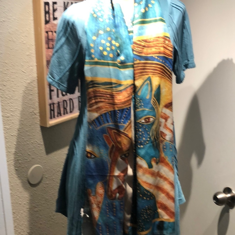 Artistic Blue Scarf with Horse Motif